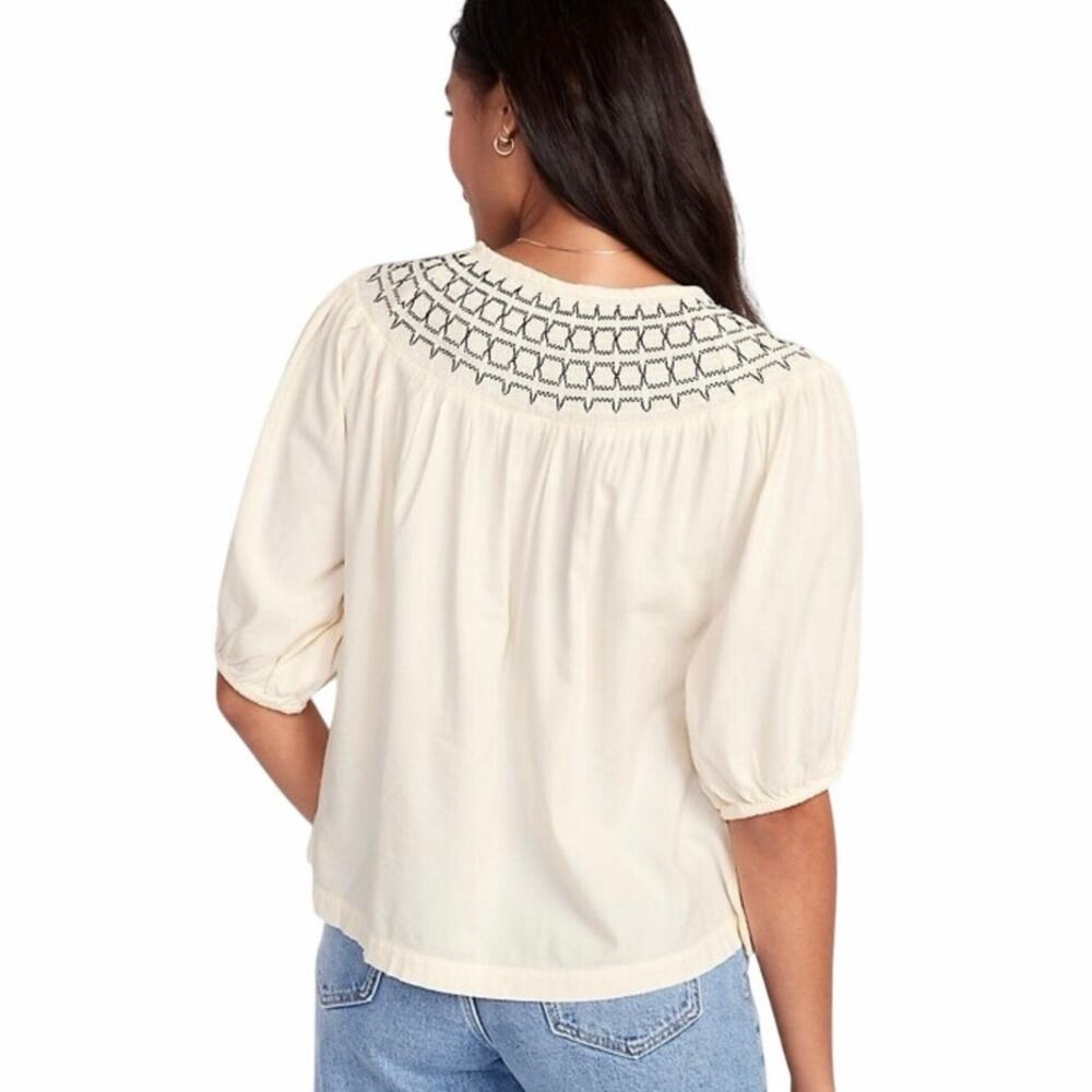 Old Navy 4X Puff-Sleeve Tie-Front Embroidered Swing Top New